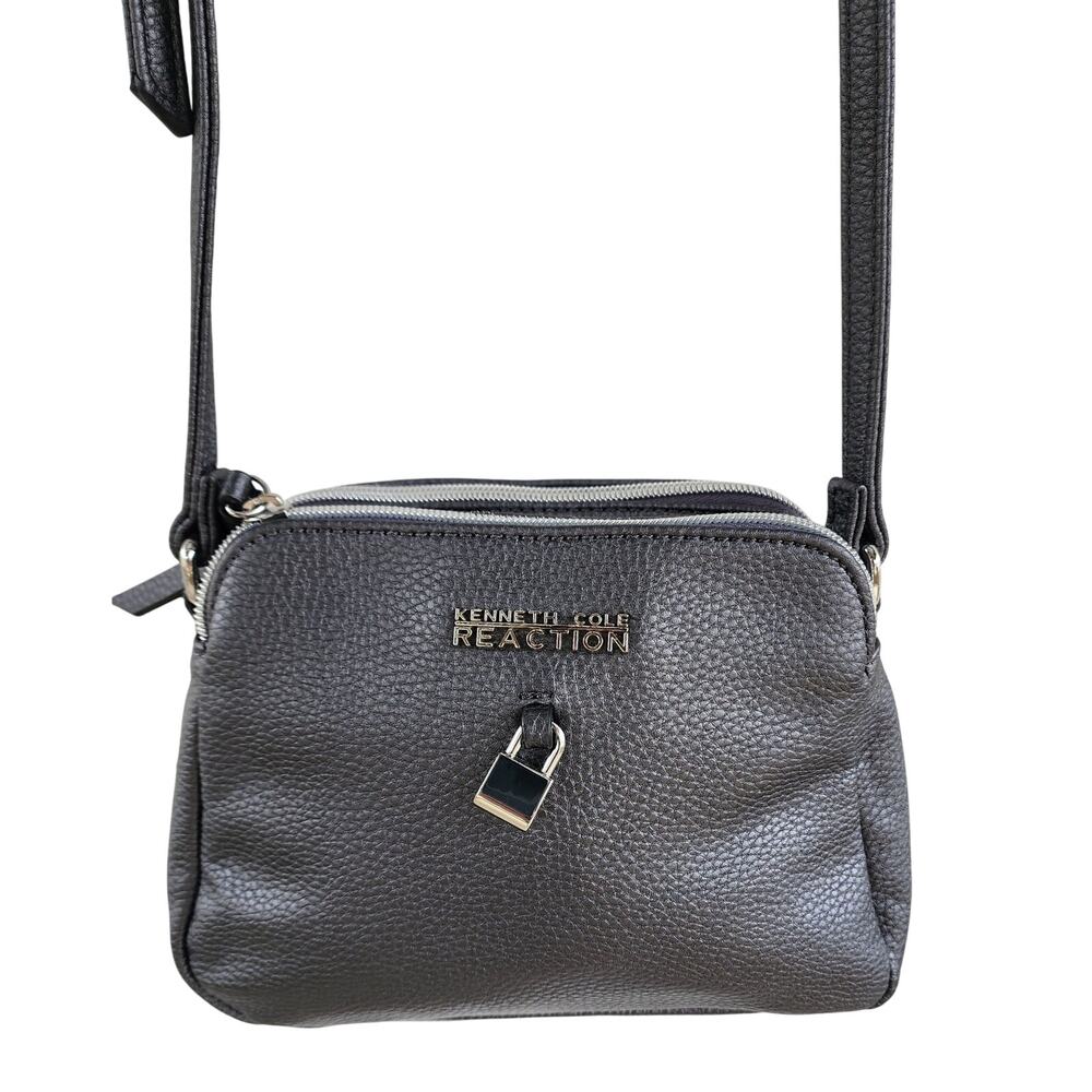Kenneth Cole Reaction Gray Vegan Leather Crossbody Bag Small Purse w/ Lock Charm